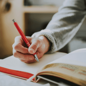 man with pen for personal development